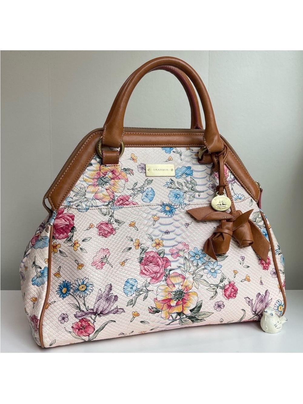 BRAHMIN LIGHT PINK OASIS FLORAL ELISA Satchel Super Rare & Hard To Find